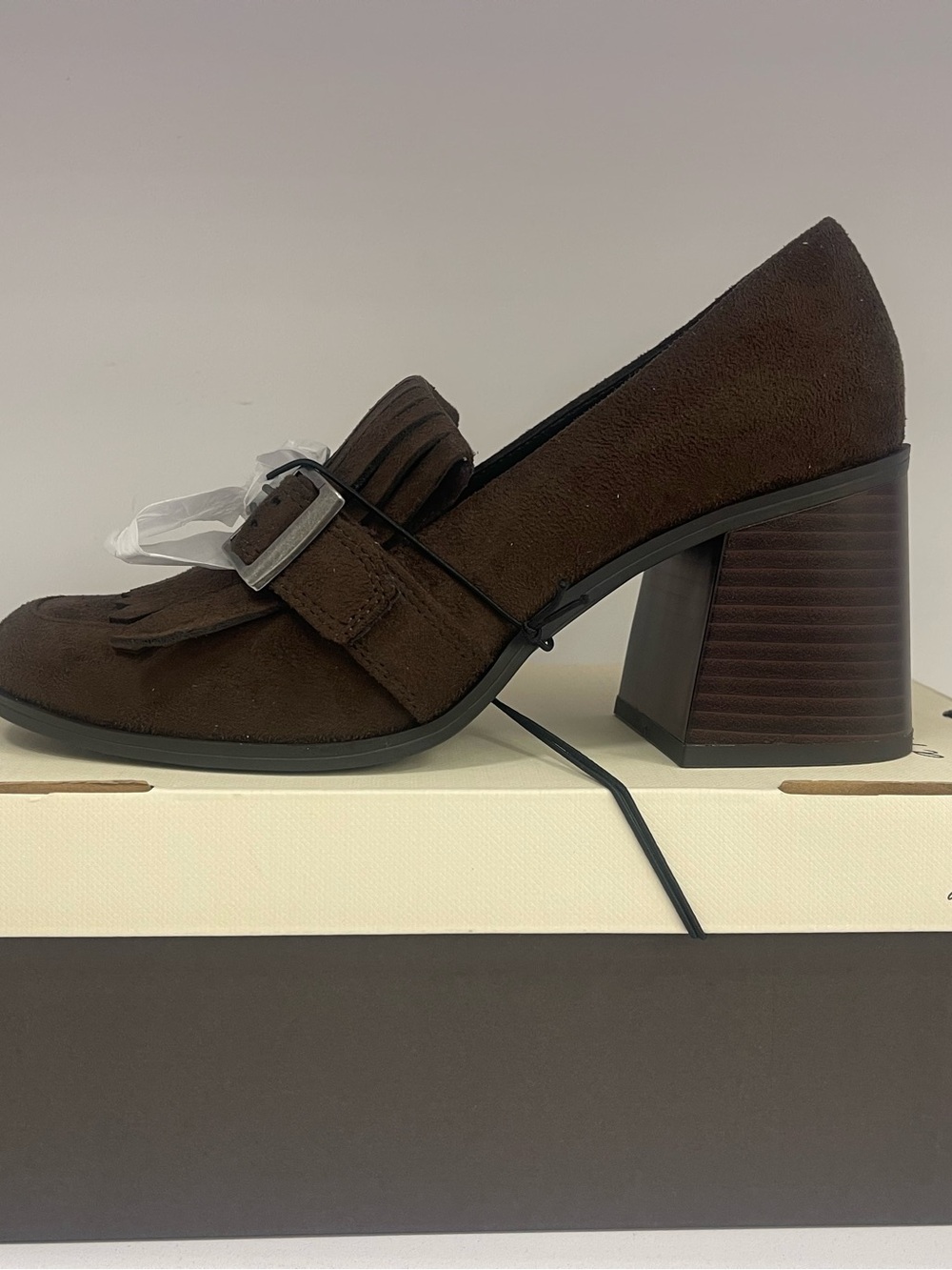 a.n.a Brown Suede Block Heel Loafer with Fringe Size 7.5M
